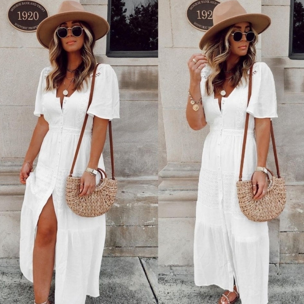 Vici White Wrap Maxi Dress with Puff Sleeves